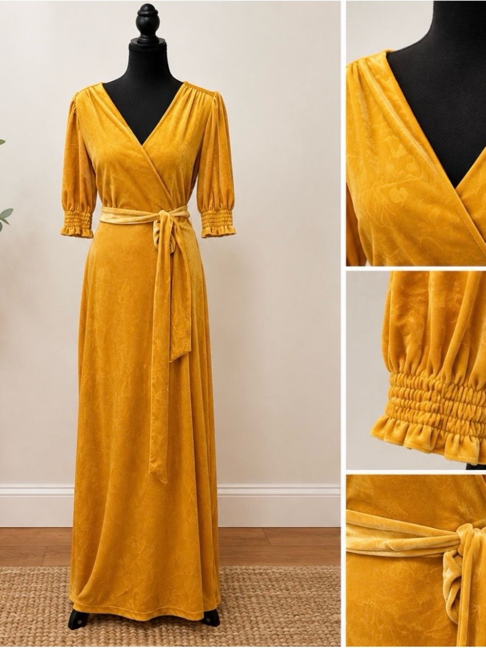 ModCloth Mustard Yellow Wrap Maxi Dress with Tie Waist